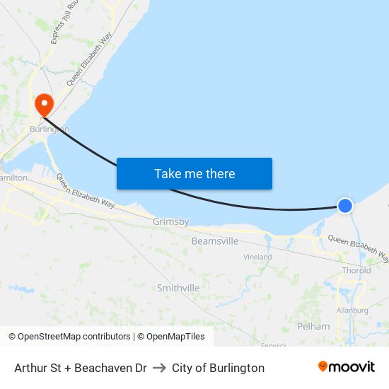 Arthur St + Beachaven Dr to City of Burlington map