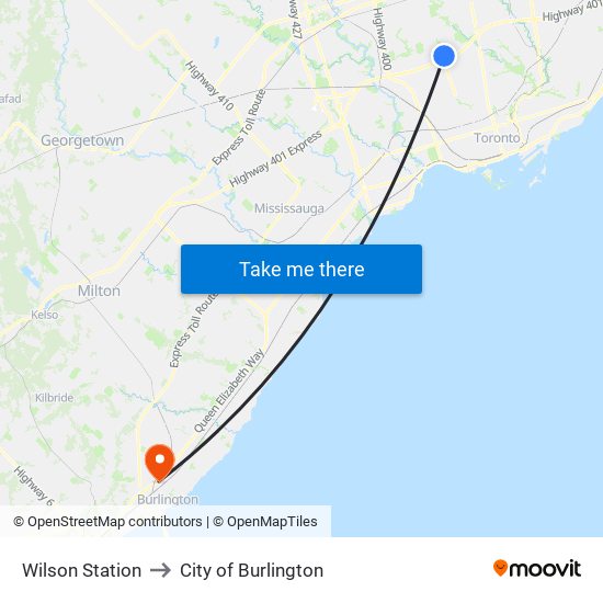 Wilson Station to City of Burlington map