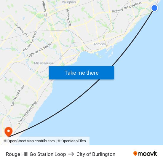 Rouge Hill Go Station Loop to City of Burlington map