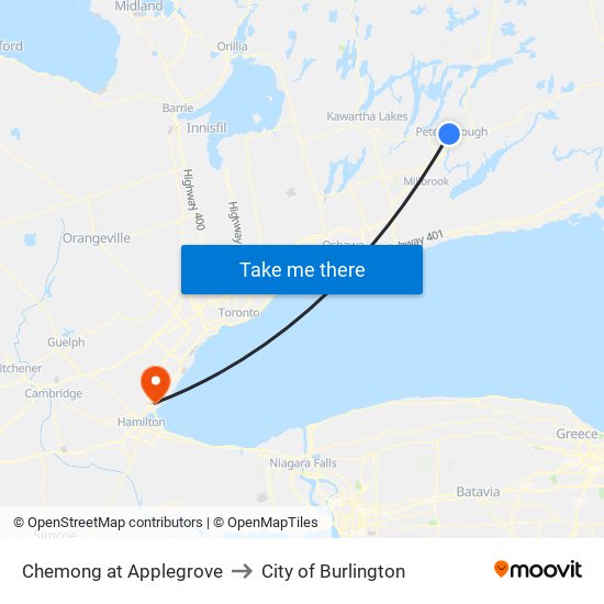 Chemong at Applegrove to City of Burlington map