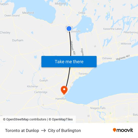 Toronto at Dunlop to City of Burlington map