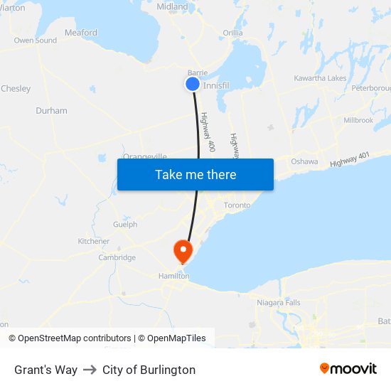 Grant's Way to City of Burlington map