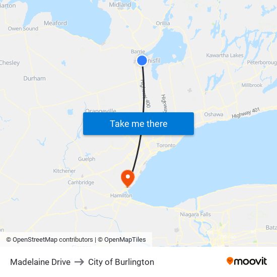 Madelaine Drive to City of Burlington map