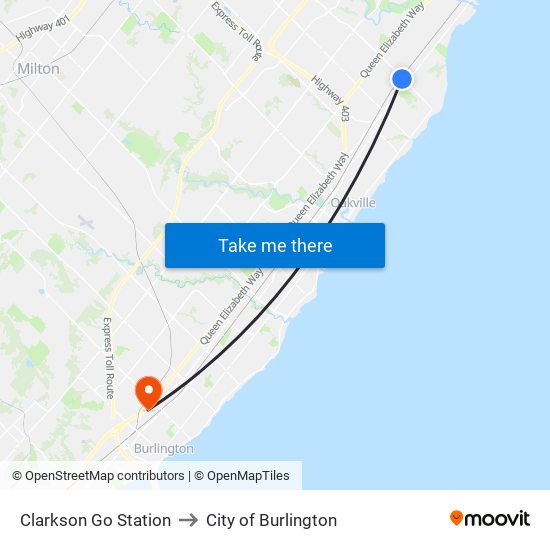 Clarkson Go Station to City of Burlington map