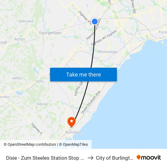 Dixie - Zum Steeles Station Stop Wb to City of Burlington map