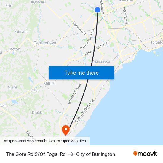 The Gore Rd S/Of Fogal Rd to City of Burlington map