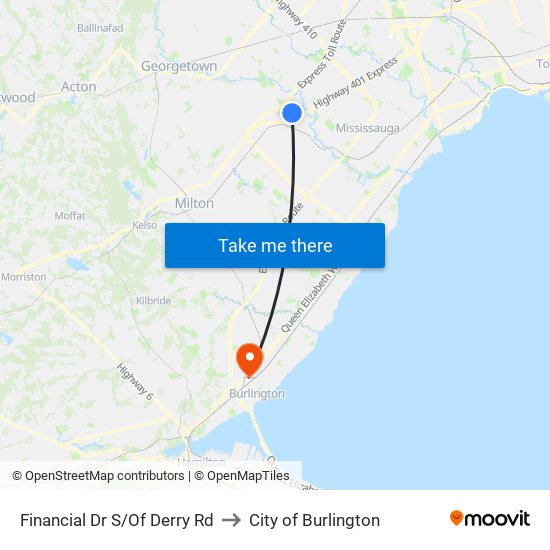 Financial Dr S/Of Derry Rd to City of Burlington map