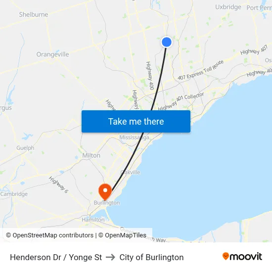 Henderson Dr / Yonge St to City of Burlington map
