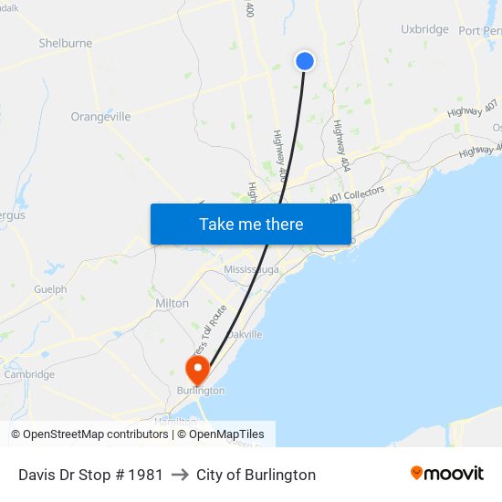 Davis Dr Stop # 1981 to City of Burlington map