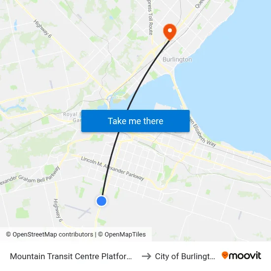 Mountain Transit Centre Platform 3 to City of Burlington map