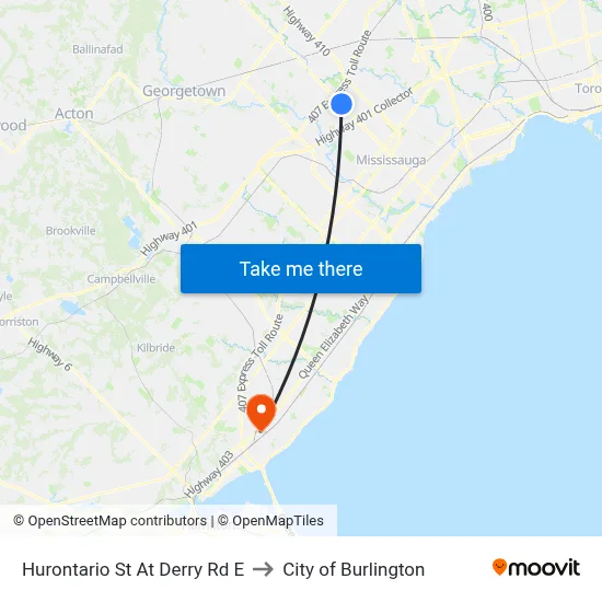 Hurontario St At Derry Rd E to City of Burlington map