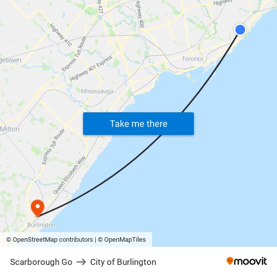 Scarborough Go to City of Burlington map