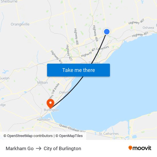 Markham Go to City of Burlington map