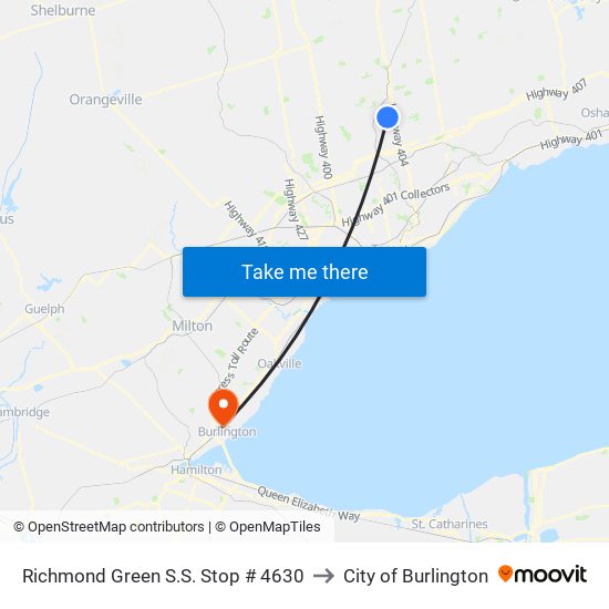 Richmond Green S.S. Stop # 4630 to City of Burlington map