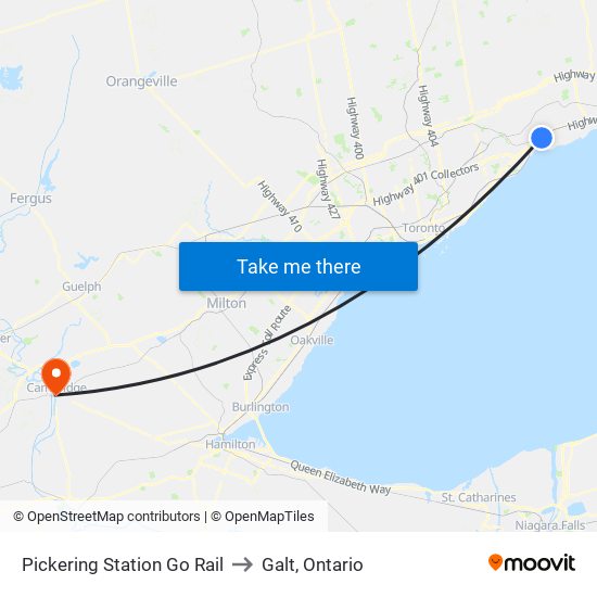 Pickering Station Go Rail to Galt, Ontario map