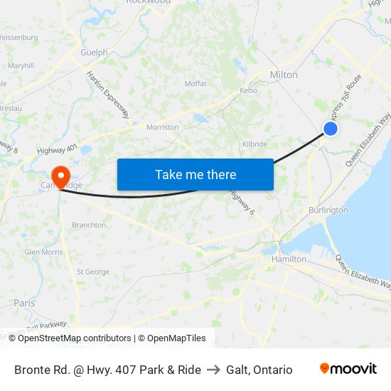 Bronte Rd. @ Hwy. 407 Park & Ride to Galt, Ontario map