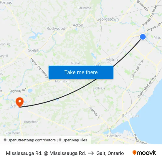 Mississauga Rd. @ Mississauga Rd. to Galt, Ontario map