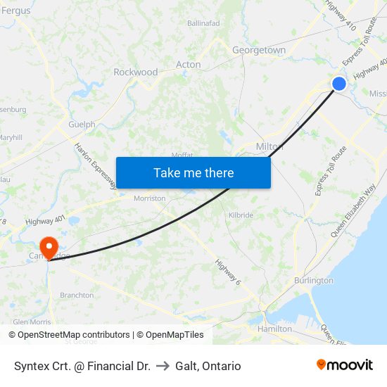 Syntex Crt. @ Financial Dr. to Galt, Ontario map