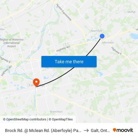 Brock Rd. @ Mclean Rd. (Aberfoyle) Park & Ride to Galt, Ontario map