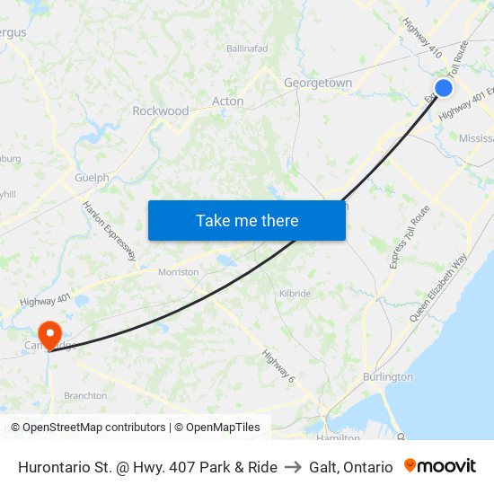 Hurontario St. @ Hwy. 407 Park & Ride to Galt, Ontario map