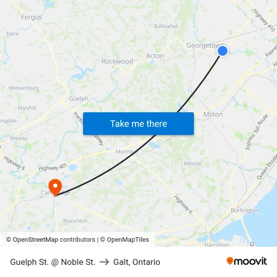Guelph St. @ Noble St. to Galt, Ontario map