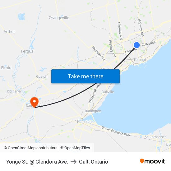 Yonge St. @ Glendora Ave. to Galt, Ontario map