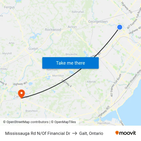 Mississauga Rd N/Of Financial Dr to Galt, Ontario map