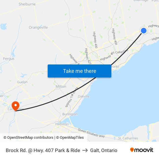 Brock Rd. @ Hwy. 407 Park & Ride to Galt, Ontario map