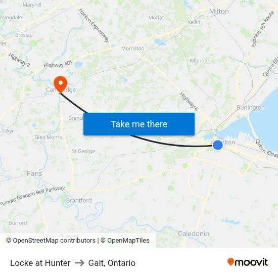 Locke at Hunter to Galt, Ontario map