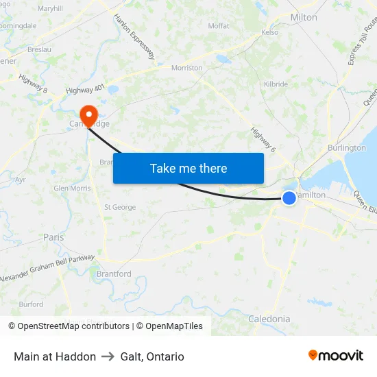 Main at Haddon to Galt, Ontario map