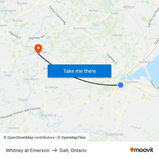 Whitney at Emerson to Galt, Ontario map