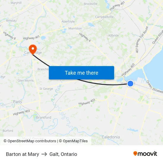 Barton at Mary to Galt, Ontario map