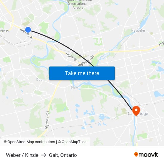 Weber / Kinzie to Galt, Ontario map