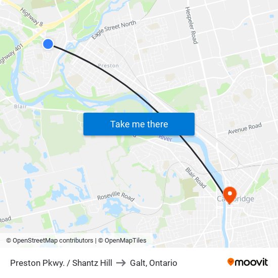 Preston Pkwy. / Shantz Hill to Galt, Ontario map