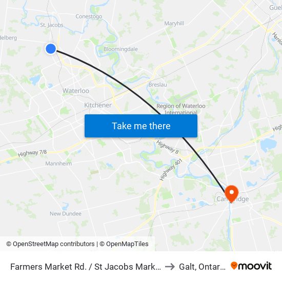 Farmers Market Rd. / St Jacobs Market to Galt, Ontario map