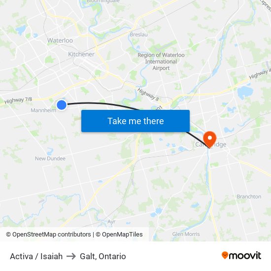 Activa / Isaiah to Galt, Ontario map