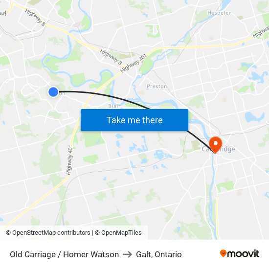 Old Carriage / Homer Watson to Galt, Ontario map