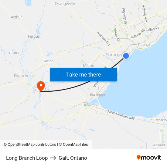 Long Branch Loop to Galt, Ontario map