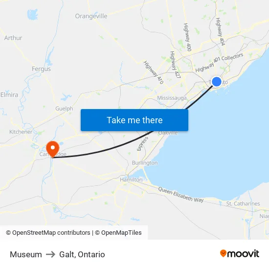 Museum to Galt, Ontario map