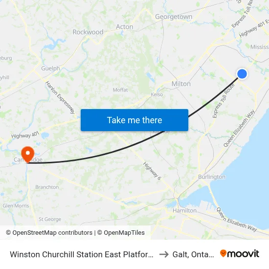 Winston Churchill Station East Platform 6 to Galt, Ontario map