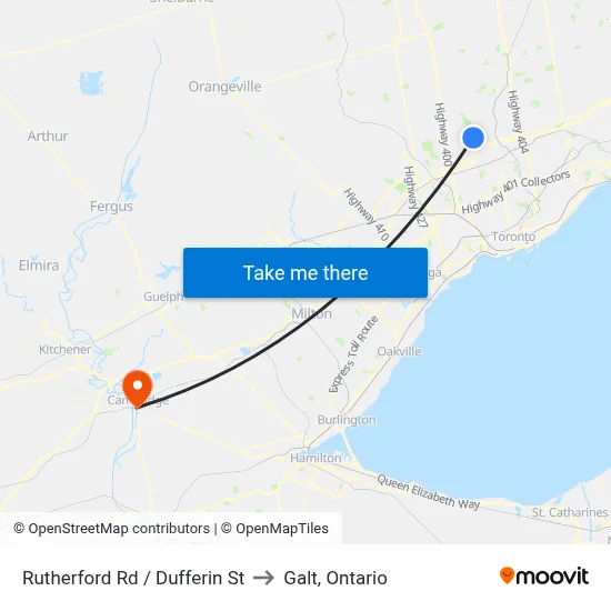 Rutherford Rd / Dufferin St to Galt, Ontario map