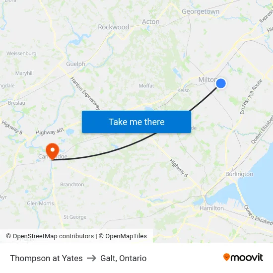 Thompson at Yates to Galt, Ontario map