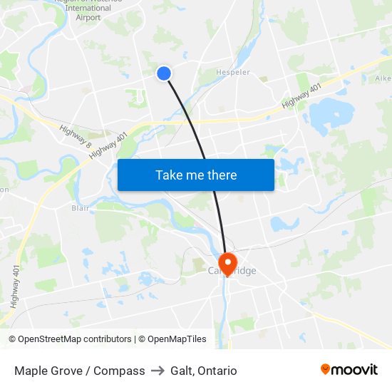 Maple Grove / Compass to Galt, Ontario map