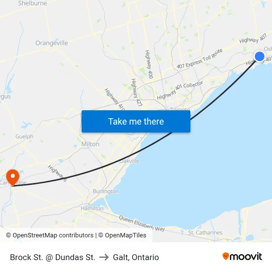 Brock St. @ Dundas St. to Galt, Ontario map