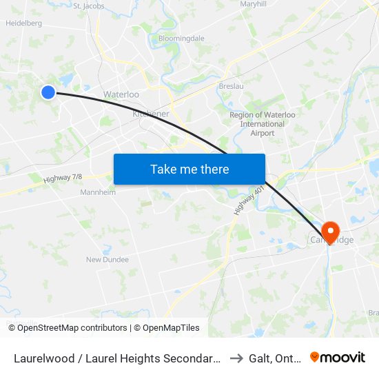 Laurelwood / Laurel Heights Secondary School to Galt, Ontario map