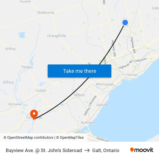 Bayview Ave. @ St. John's Sideroad to Galt, Ontario map