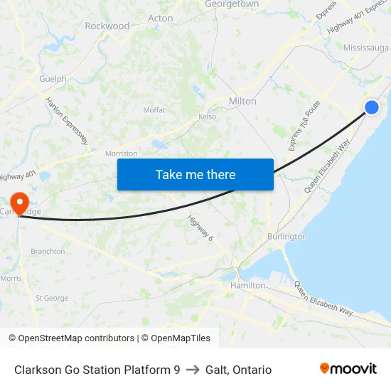 Clarkson Go Station Platform 9 to Galt, Ontario map
