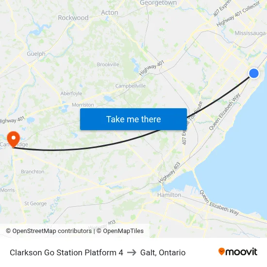 Clarkson Go Station Platform 4 to Galt, Ontario map