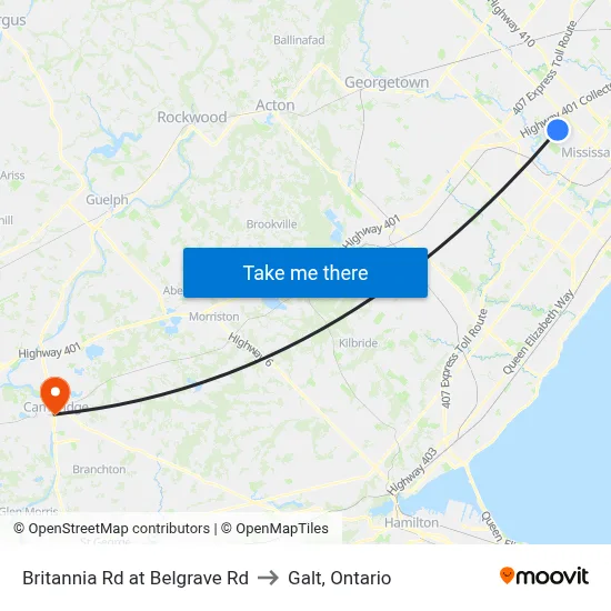 Britannia Rd at Belgrave Rd to Galt, Ontario map