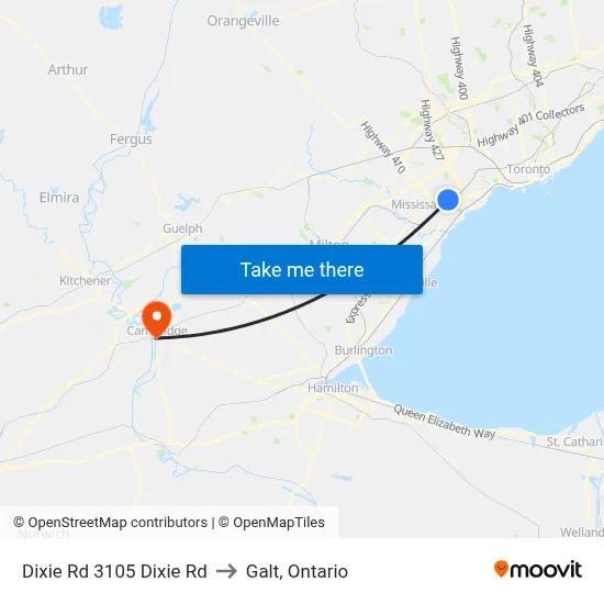 Dixie Rd 3105 Dixie Rd to Galt, Ontario map